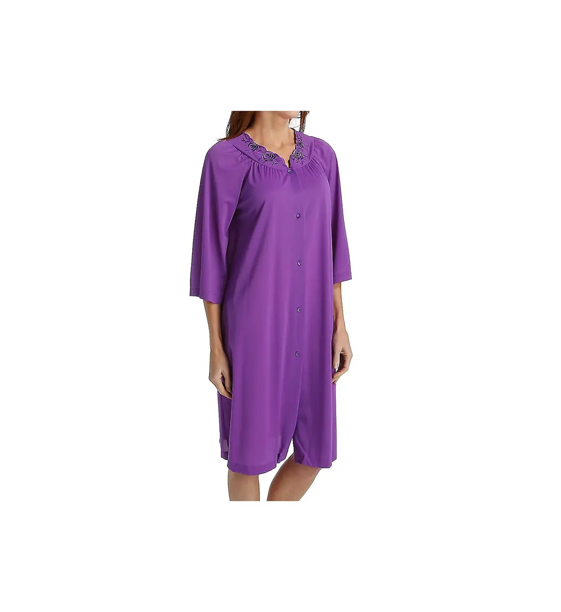 Shadowline Petals 3/4 Sleeve Waltz Coat 41" | Feminine Floral Embroidered Nightgown - main product image