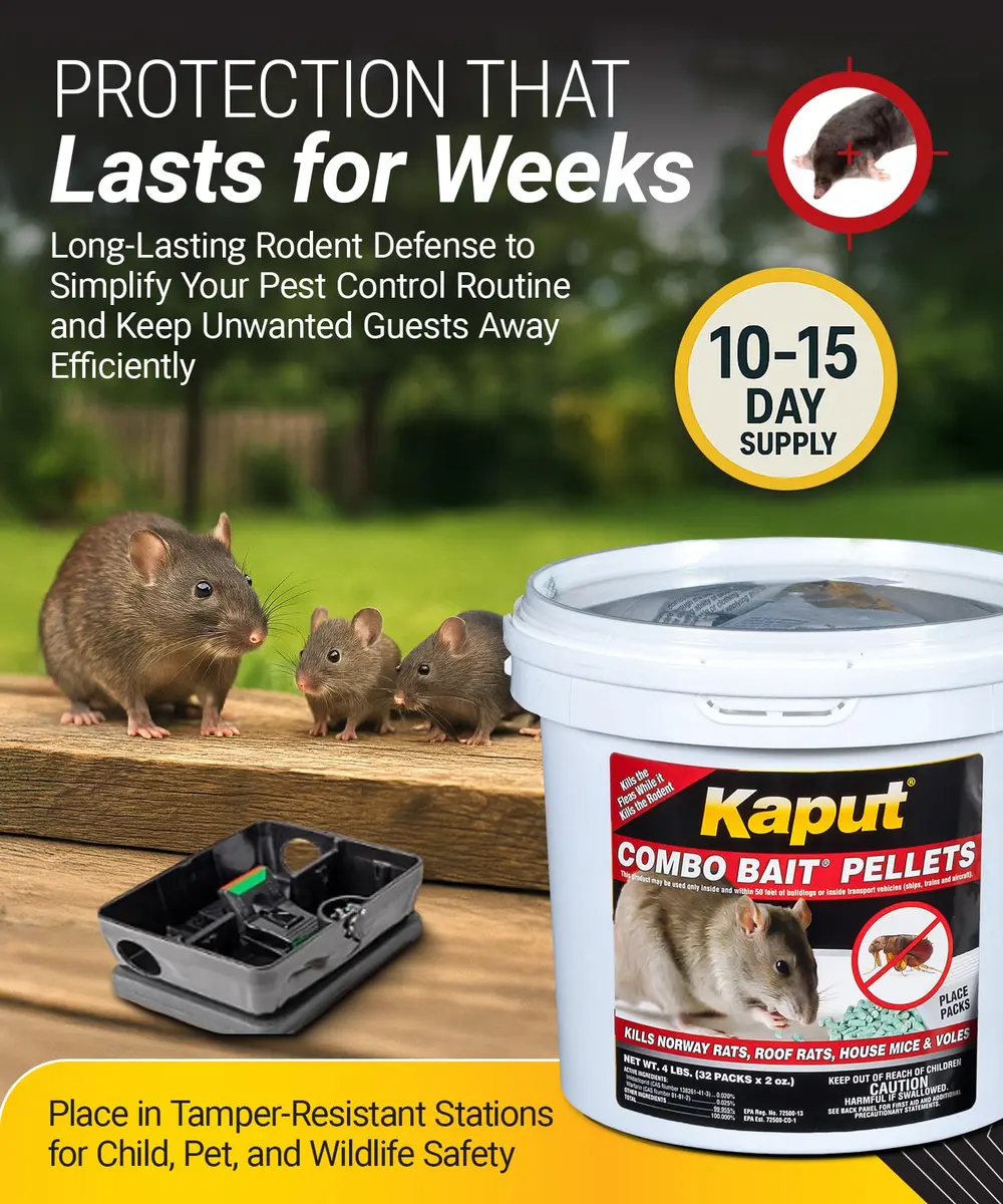 Kaput Combo Bait Pellets Rat & Flea Killer with Warfarin & Imidacloprid, 64 oz (32 x 2oz Place Packs) | EPA Registered Rodenticide - view 6