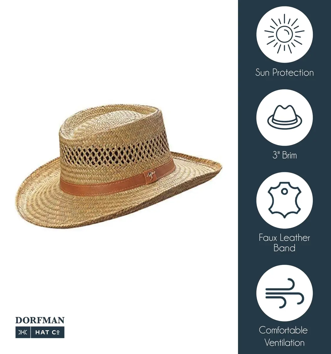 Dorfman Pacific Rush Gambler Hat for Men, Straw Sun Hat, Wide Brim UV Protection | Durable & Ventilated - view 2