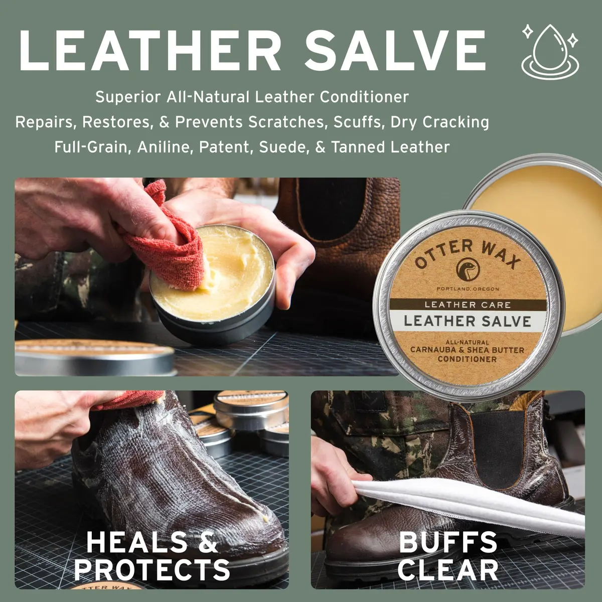 Otter Wax Leather Salve | 5 oz | Nourishing Leather Conditioner & Cleaner Balm for Boots, Furniture, Car Seats, Jackets, Hats & Bags | All-Natural & Chemical & PFAS-Free | Made in Portland | USA - view 2
