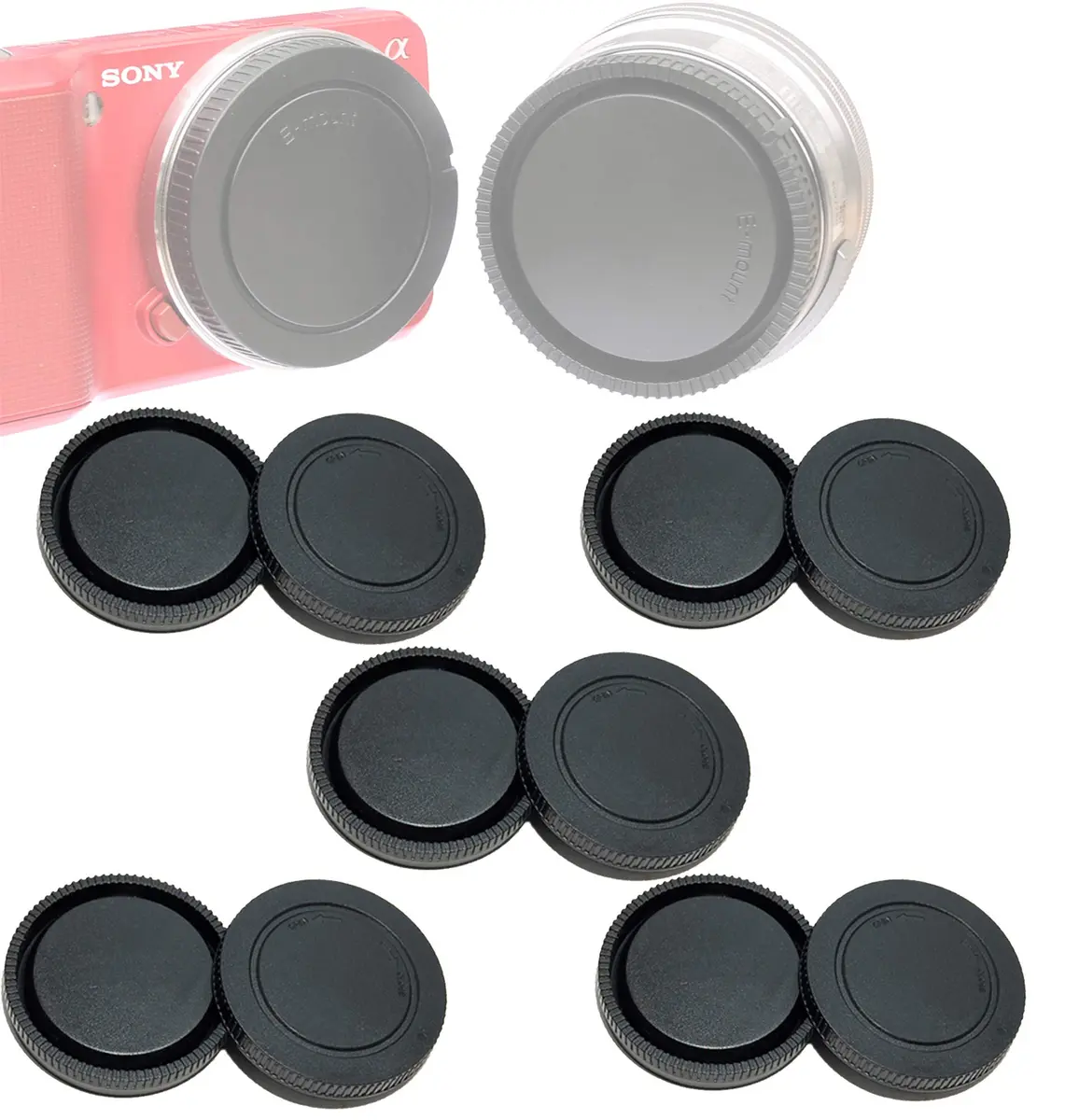 Fotasy E Mount Rear Lens Cap & Body Cap 5-Pack | Protects Sensor & Lenses from Dust & Scratches - main product image