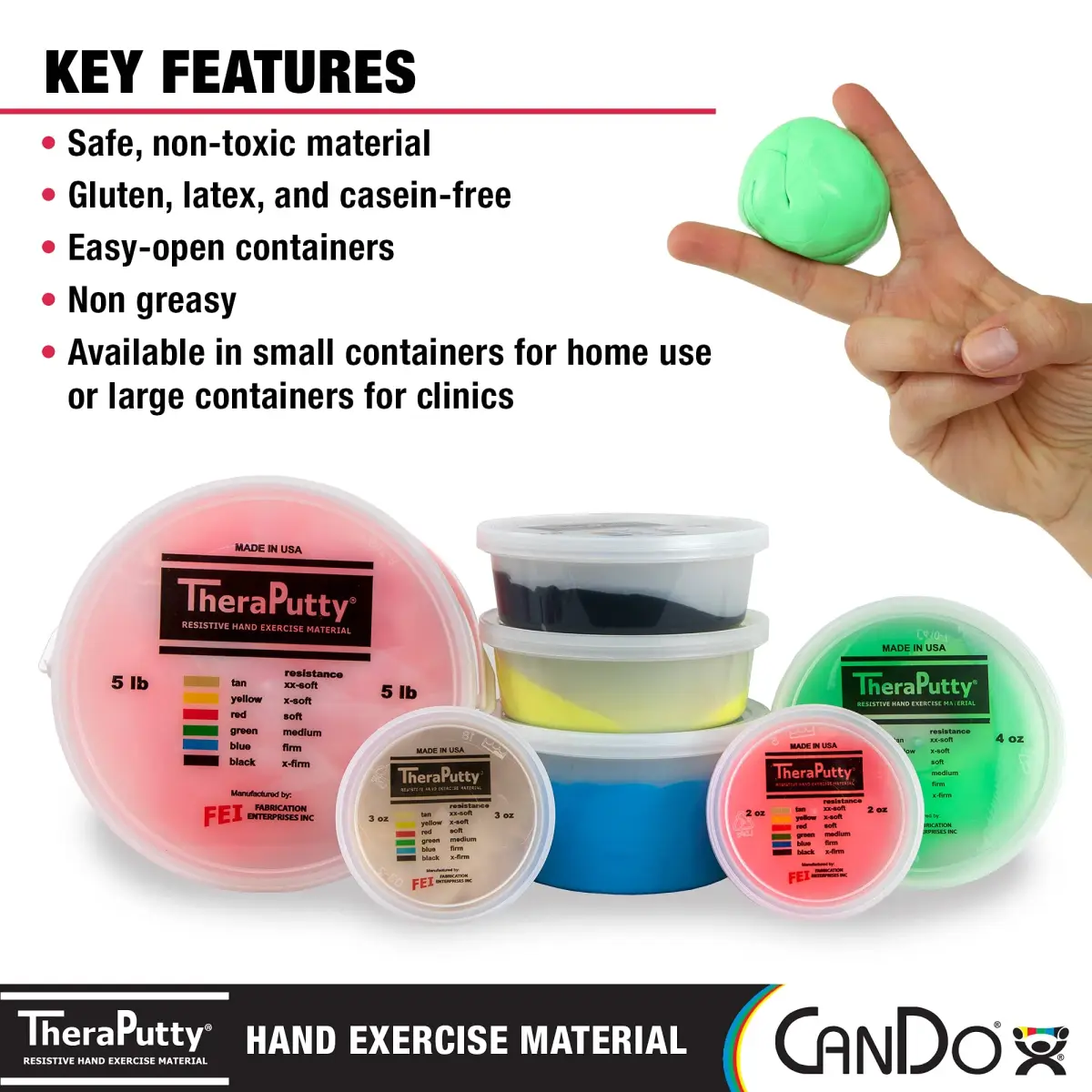 CanDo TheraPutty Standard Hand Exercise Putty, MEDIUM, 2oz (57g) | Rehabilitation & Strengthening Aid - view 5