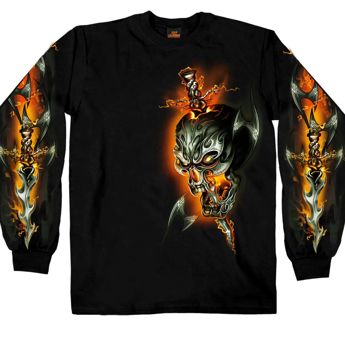 Hot Leathers Electric Skull Long Sleeve Shirt X-Large | Classic Biker Style, 100% Cotton, Black - view 5