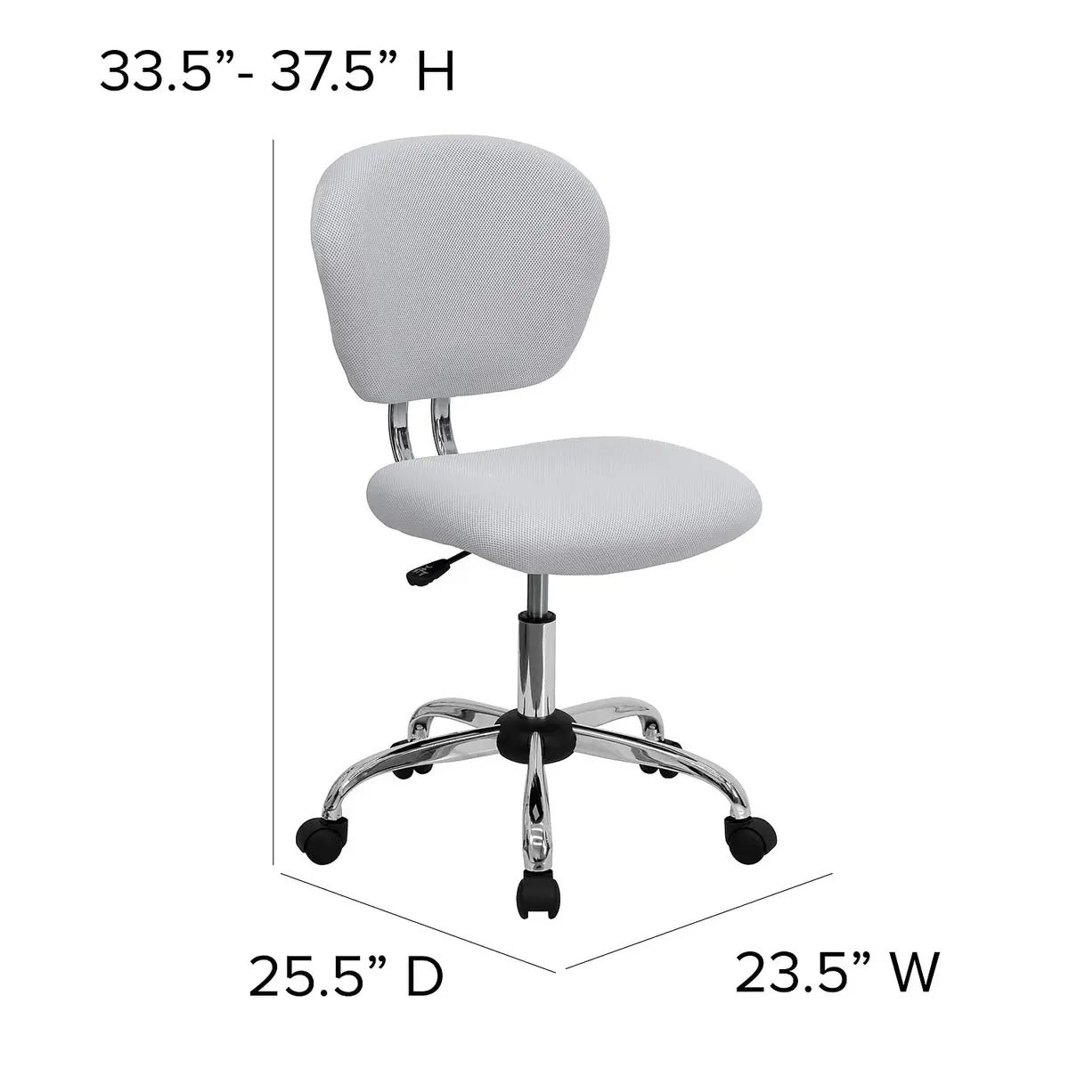 Flash Furniture Mesh Swivel Office Chair with Chrome Base, White | Modern, Armless, 23.5"W x 25.5"D x 33.5-37.5"H - view 7