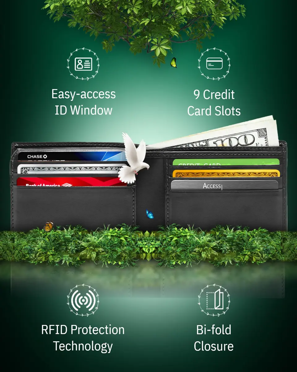 Access Denied Vegan Leather Bifold Wallets for Men | RFID & ID Window Slim Design - view 2