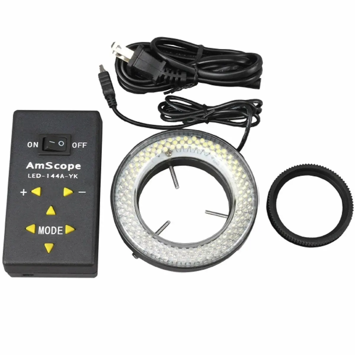 AmScope LED-144A 144-LED Microscope Ring Light with 4-Zone Control, 25mm (1") Inner Diameter | Cool Shadow-Free Illumination - main product image