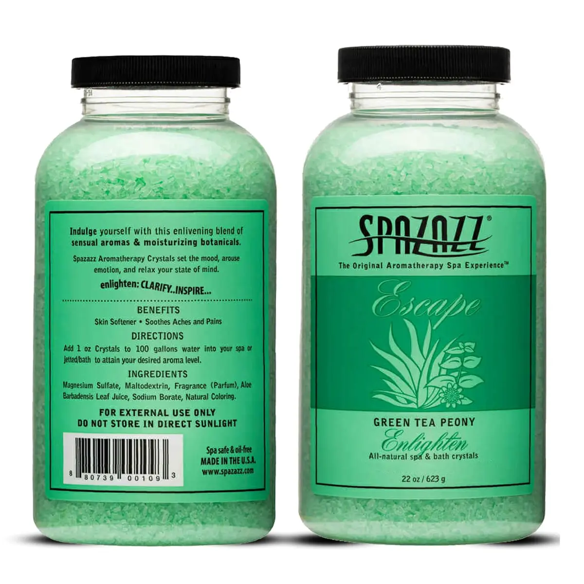 Spazazz Escape Green Tea Peony Aromatherapy Salt Crystals | Spa Salt for Relaxation & Stress Relief (22 oz) - view 2