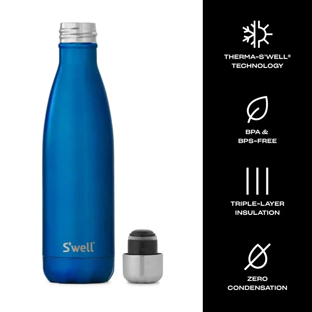 S'well Stainless Steel Water Bottle 17oz (502ml) Ocean Blue | Triple-Layered Vacuum Insulated - view 3