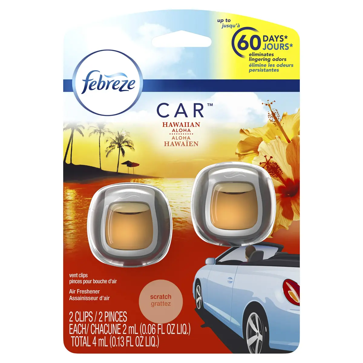 Febreze Car Air Fresheners Hawaiian Aloha Vent Clips 1.04 Fl Oz (8 Pack) | Eliminates Odors, Lasts 30 Days - main product image