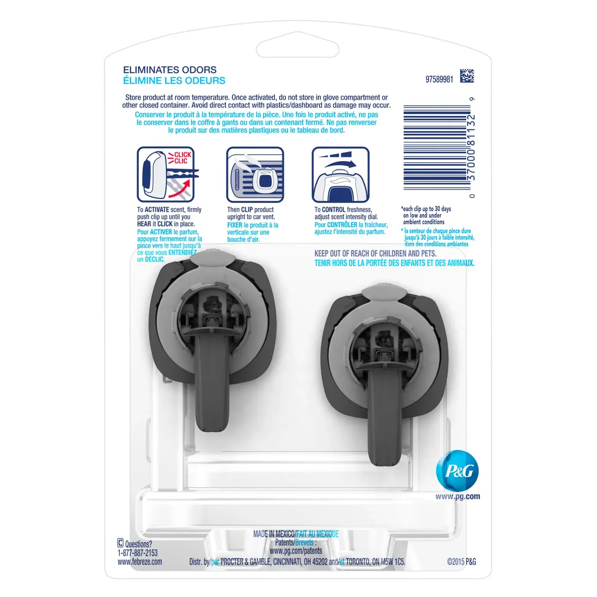 Febreze CAR Vent Clip Air Freshener Midnight Storm 0.13 Fl Oz (1.04 Fl Oz) | Eliminates Odors for 30 Days - view 2