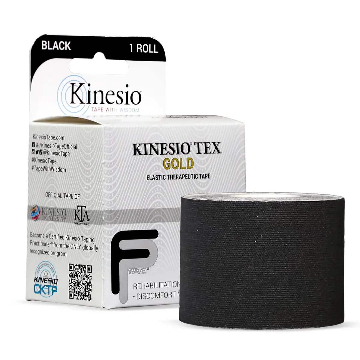 Kinesio Elastic Therapeutic Athletic Tape Tex Gold FP - Black 2 in. x 16.4 ft | Water-Resistant, Hypoallergenic Support - main product image