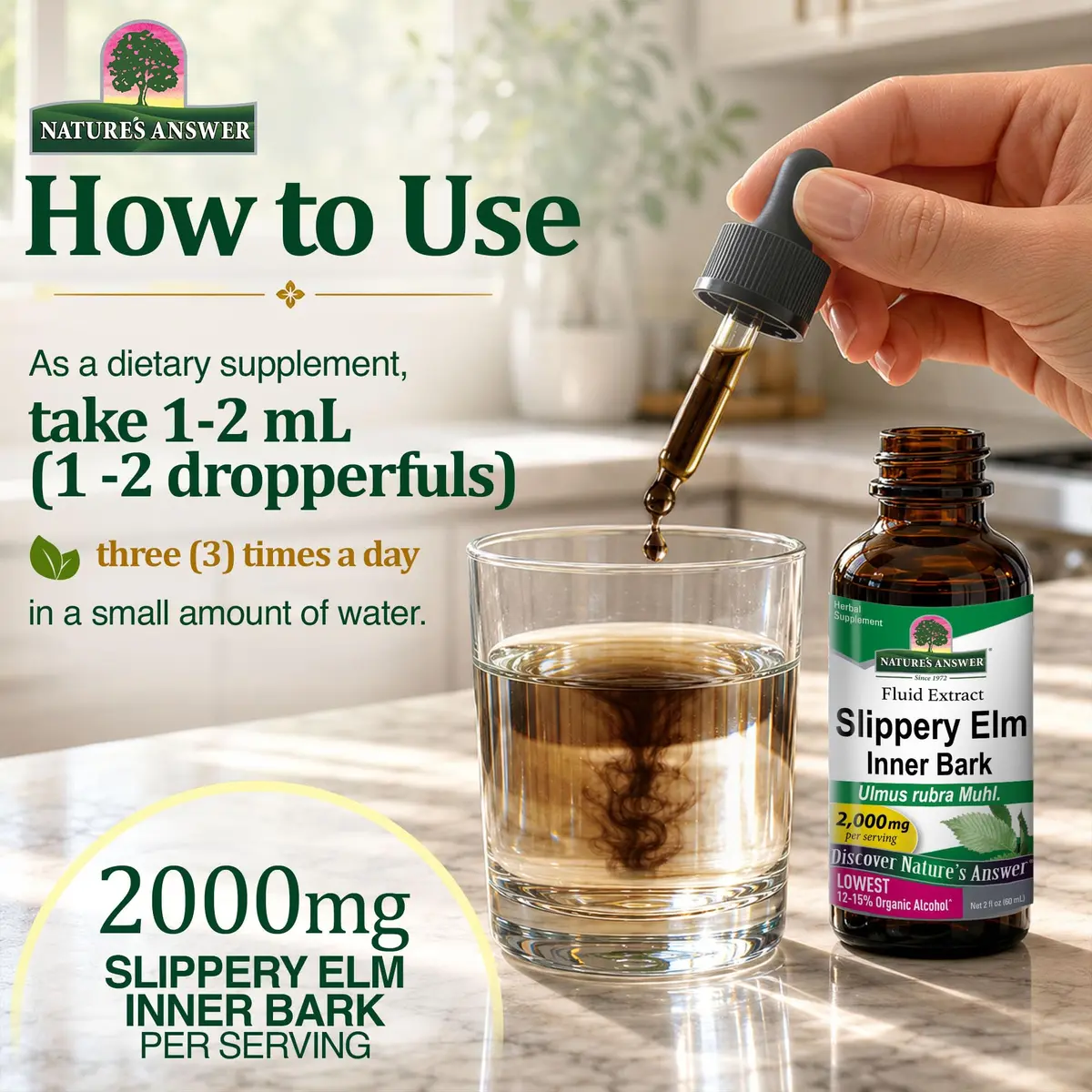 Nature's Answer Slippery Elm Extract 2000 mg | Supports Digestion & Skin, 2 fl oz (60 ml) - view 6