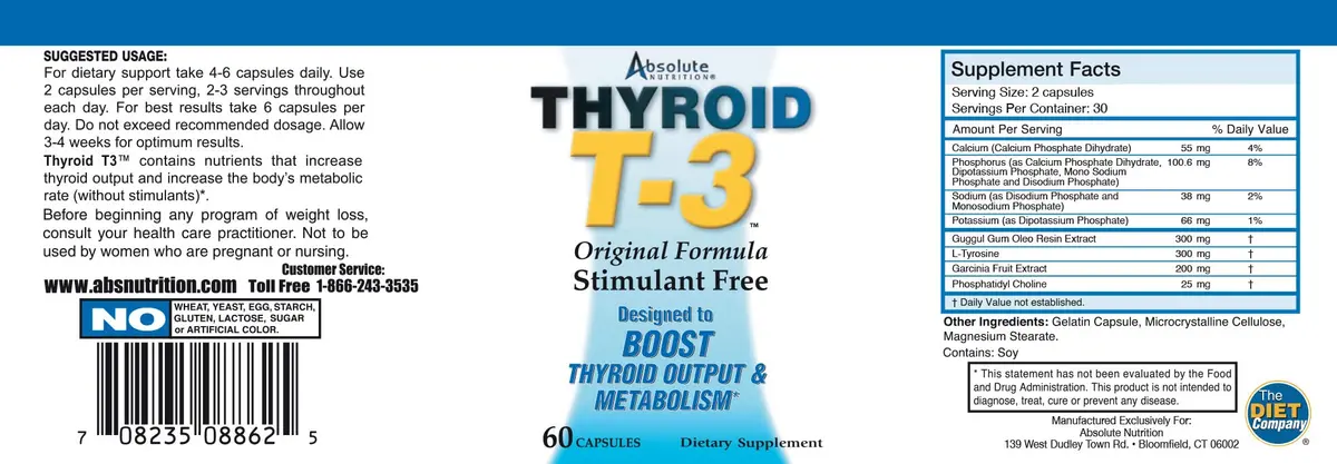 Absolute Nutrition Thyroid T-3 60 Capsules | Supports Metabolism & Thyroid Balance - view 2
