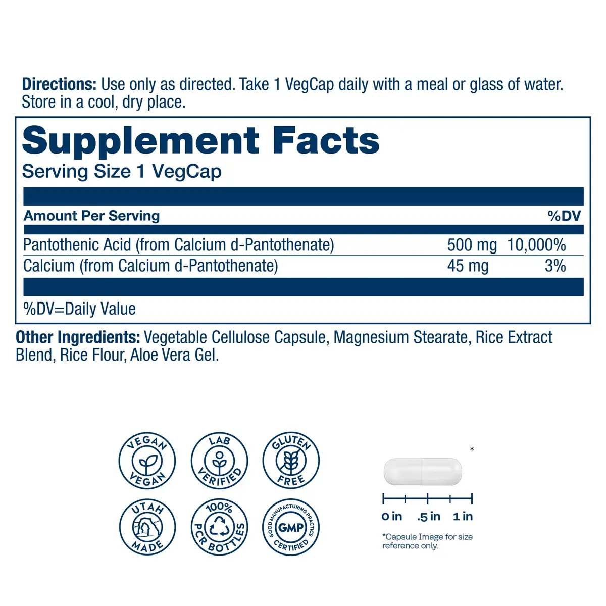 SOLARAY Pantothenic Acid 500mg | Vegan, Gluten Free, Cellular Energy Support - view 2