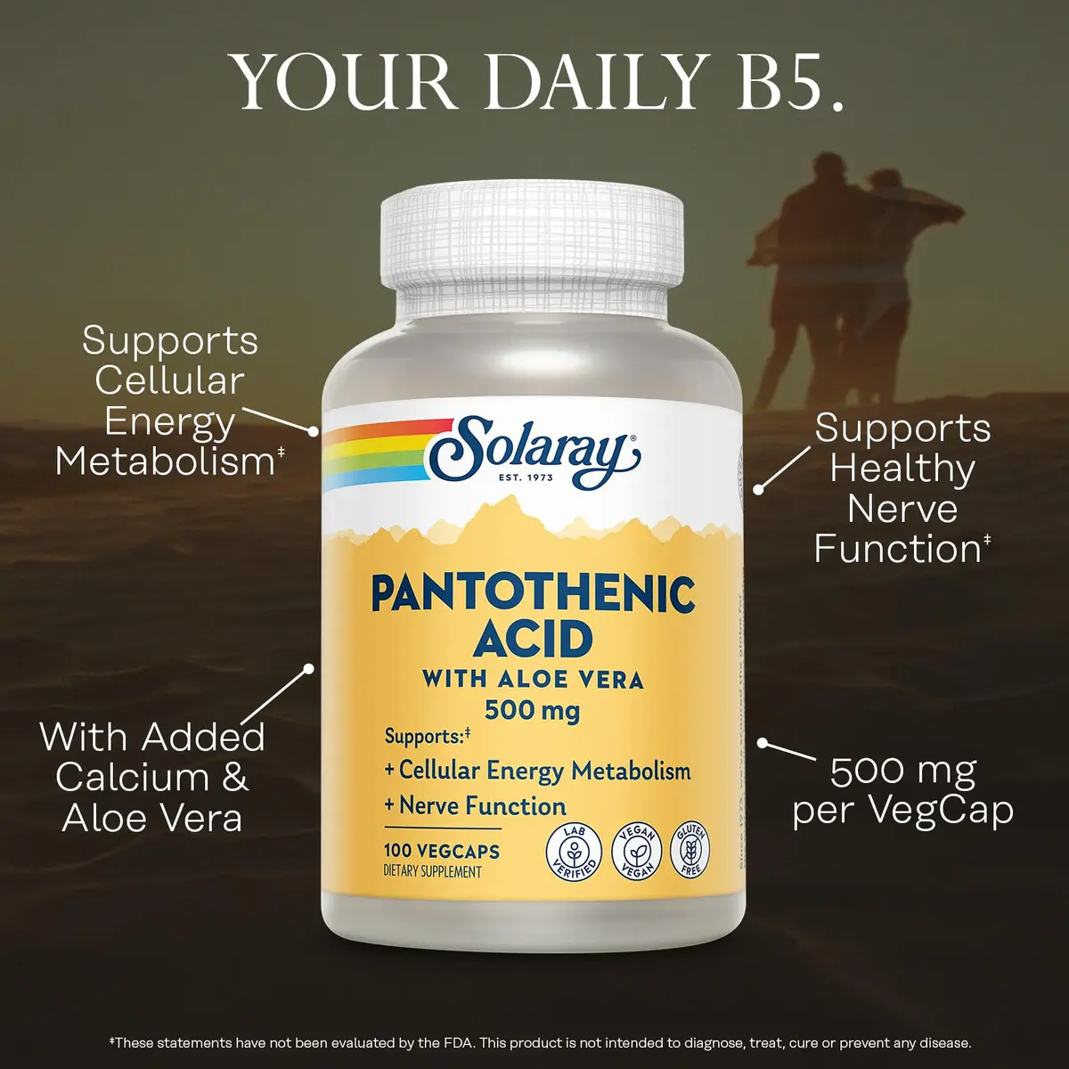 SOLARAY Pantothenic Acid 500mg | Vegan, Gluten Free, Cellular Energy Support - view 3