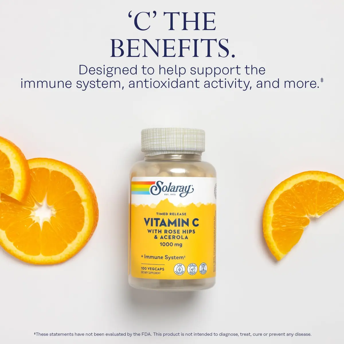 SOLARAY Vitamin C 1000mg - Time Release Capsules with Rose Hips & Acerola | All-Day Immune Support - view 3