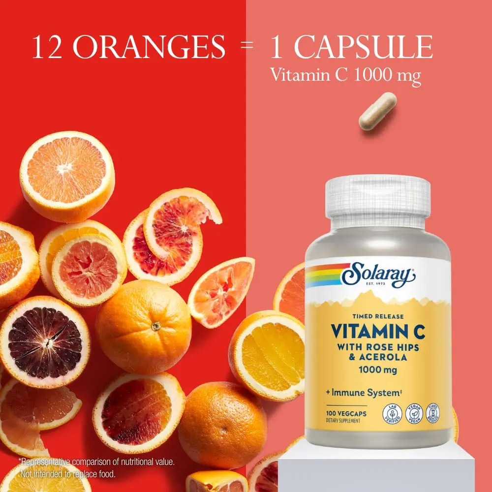 SOLARAY Vitamin C 1000mg - Time Release Capsules with Rose Hips & Acerola | All-Day Immune Support - view 4