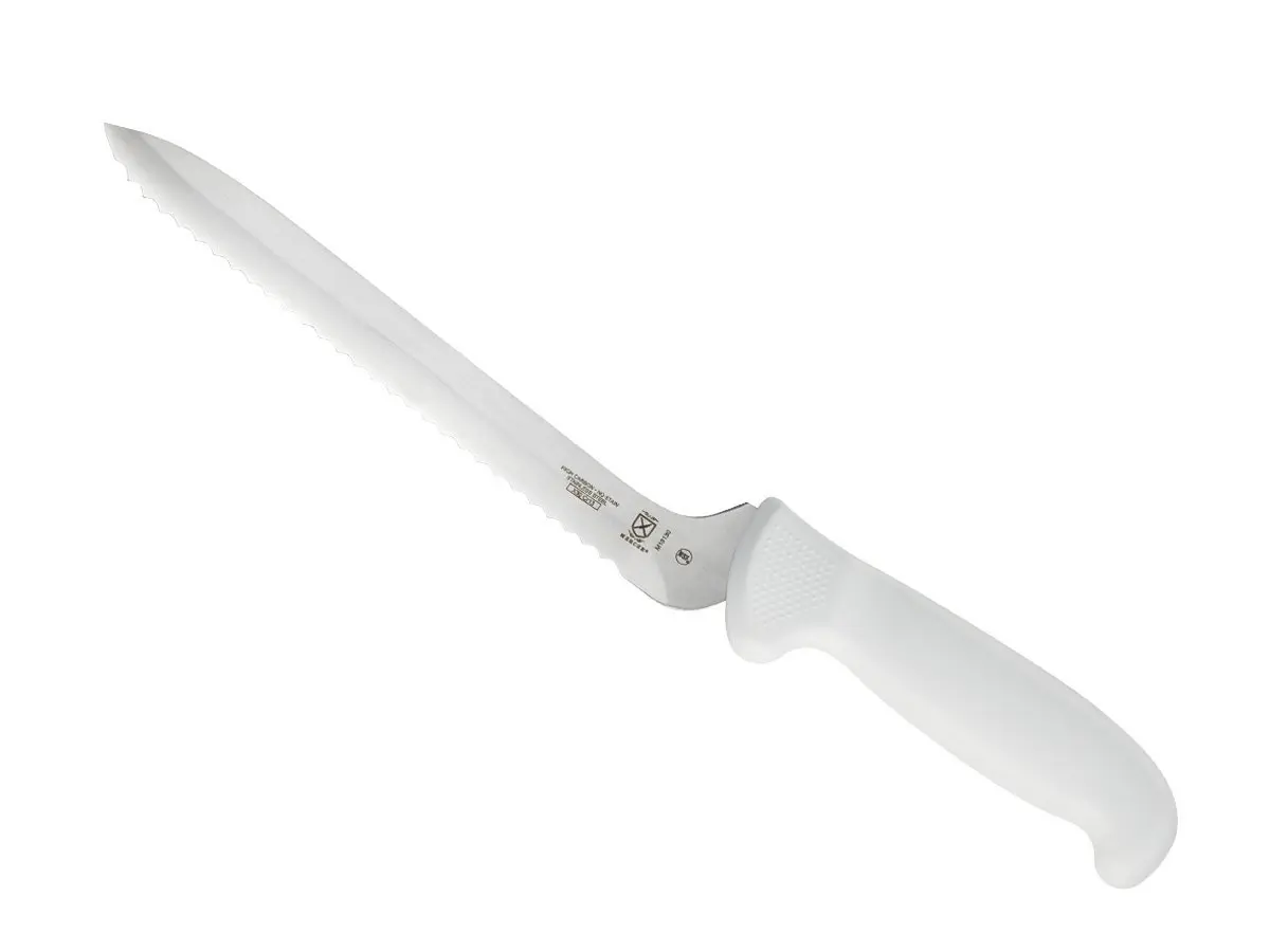 Mercer Culinary Ultimate White 8 Inch Wavy Edge Offset Utility Knife | High-Carbon Japanese Steel - main product image