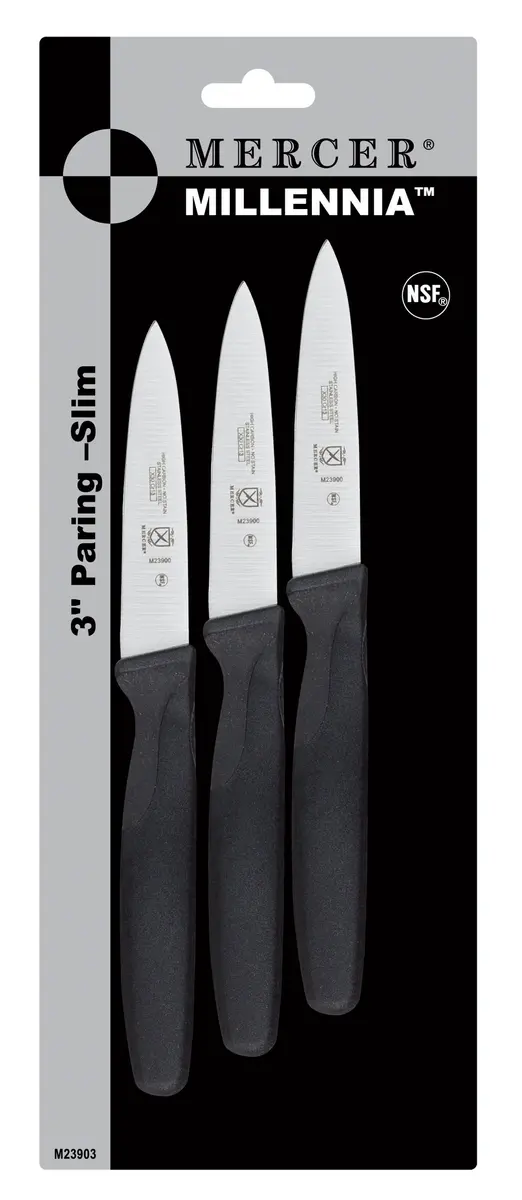 Mercer Culinary Millennia 3-Inch Slim Paring Knives (3-Pack) | High Carbon Japanese Steel, No-Stain, Ergonomic Handle - main product image
