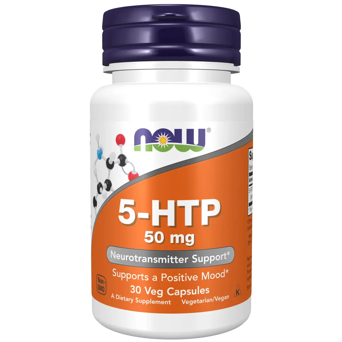 NOW 5-HTP (5-hydroxytryptophan) 50 mg 30 Veg Caps | Supports Positive Mood & Neurotransmitter Function - main product image
