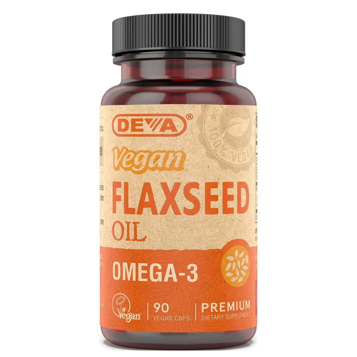 DEVA Vegan Flaxseed Oil - 90 Vcaps | Organic, Cold-Pressed Omega-3 Supplement for Vegetarians - main product image