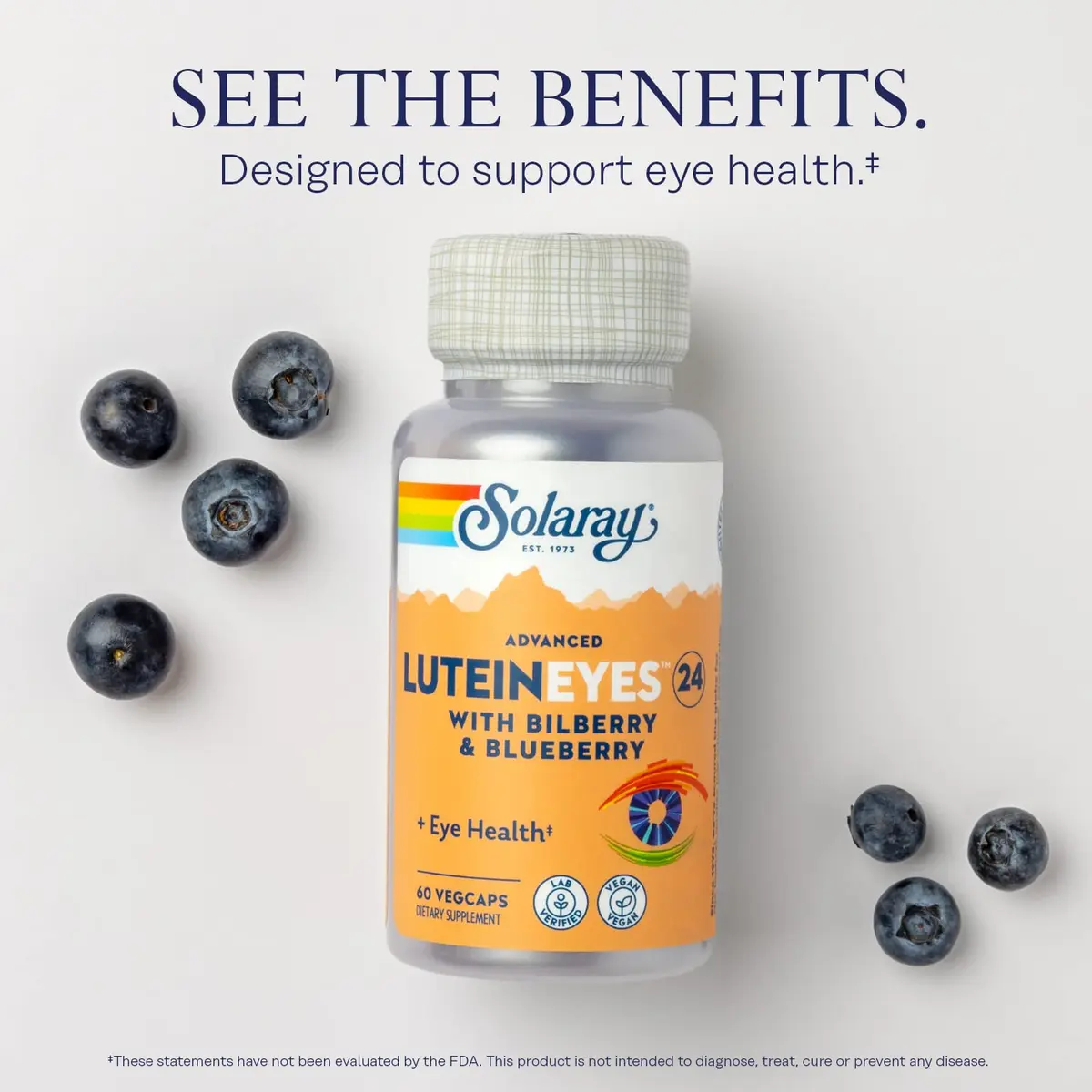 SOLARAY Advanced Lutein 24 mg with Zeaxanthin, Blueberry & Bilberry Extract | Vegan Eye Support Supplement, 60 VegCaps - view 3
