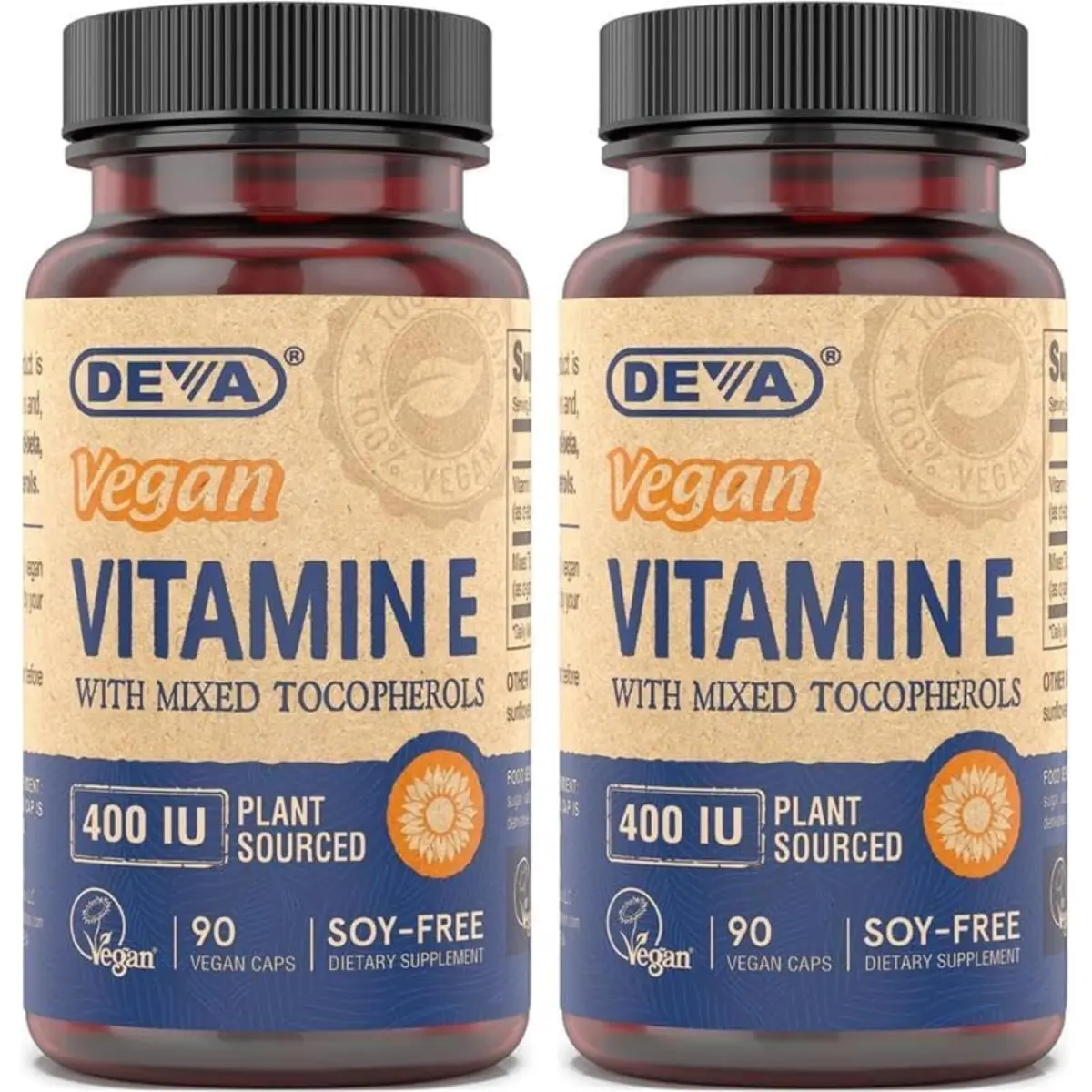 DEVA Vegan Natural Source Vitamin E 400IU with Mixed tocopherols | Soy-Free, Non-GMO, Vegan, 90 Veg Caps (Pack of 2) - main product image
