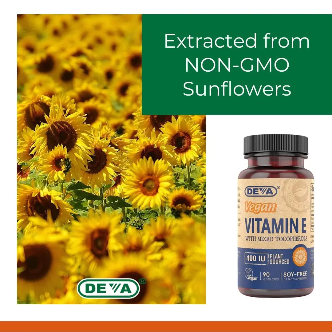 DEVA Vegan Natural Source Vitamin E 400IU with Mixed tocopherols | Soy-Free, Non-GMO, Vegan, 90 Veg Caps (Pack of 2) - view 6