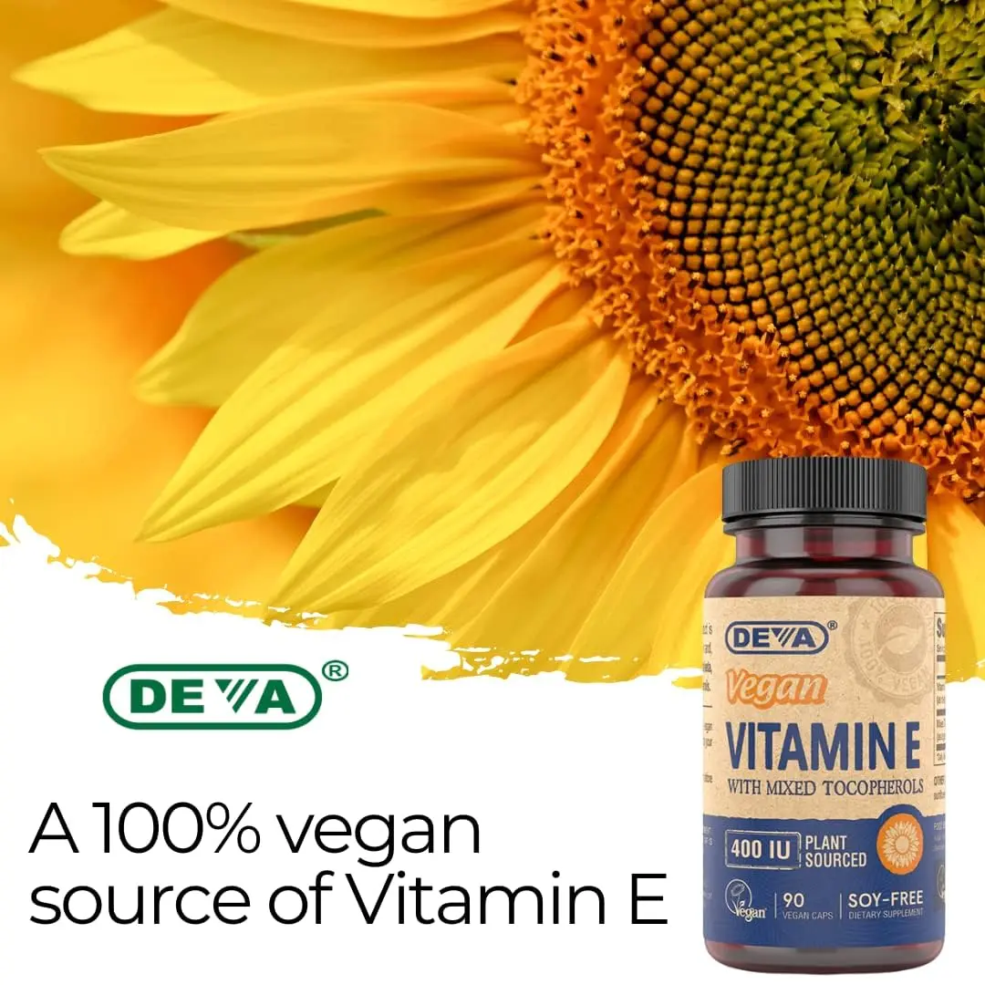 DEVA Vegan Natural Source Vitamin E 400IU with Mixed tocopherols | Soy-Free, Non-GMO, Vegan, 90 Veg Caps (Pack of 2) - view 7