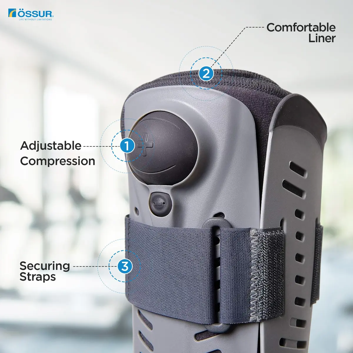 Ossur Rebound Air Walker Boot | Comfortable Walking Boot with Compression Straps & Air Pump Rocker Bottom (Large, High Top) - view 2