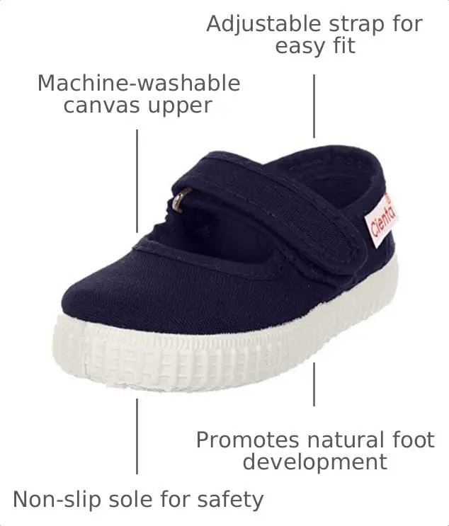 Cienta Mary Jane Flats 12M US | Classic Navy Canvas & Rubber Sole (70-120c) - view 2