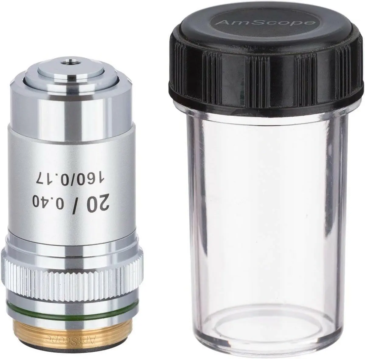 AmScope A20X 20X Achromatic Microscope Objective | DIN Standard, Metal Mount, 20mm Thread - main product image