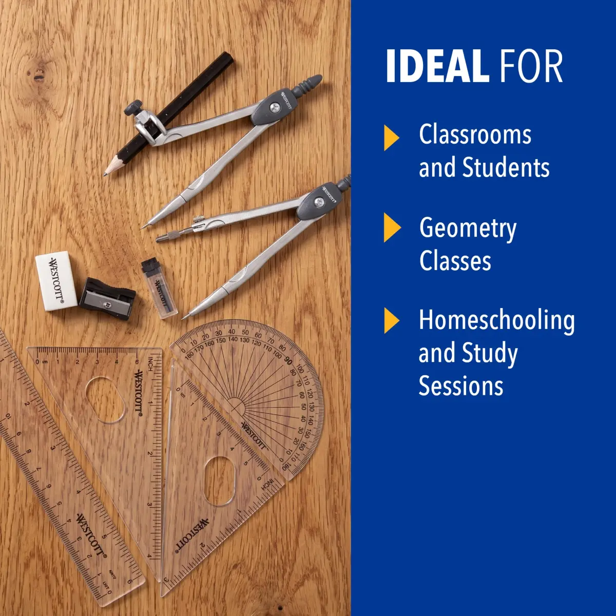 Westcott 10-Piece Geometry Math Set | Precision Tools for Students & Classrooms - view 4