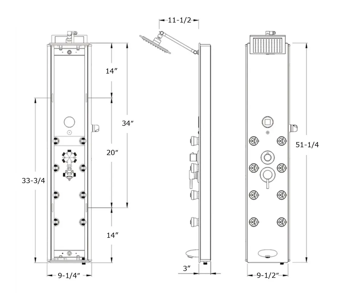 Blue Ocean 52" Stainless Steel Shower Panel Tower System Rainfall Jets LED Display | Luxury Bathroom Fixture - view 7