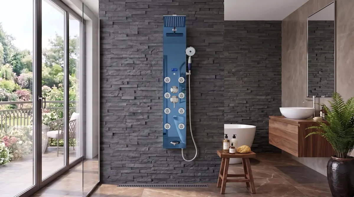 Blue Ocean 52" Stainless Steel Shower Panel Tower System Rainfall Jets LED Display | Luxury Bathroom Fixture - view 9