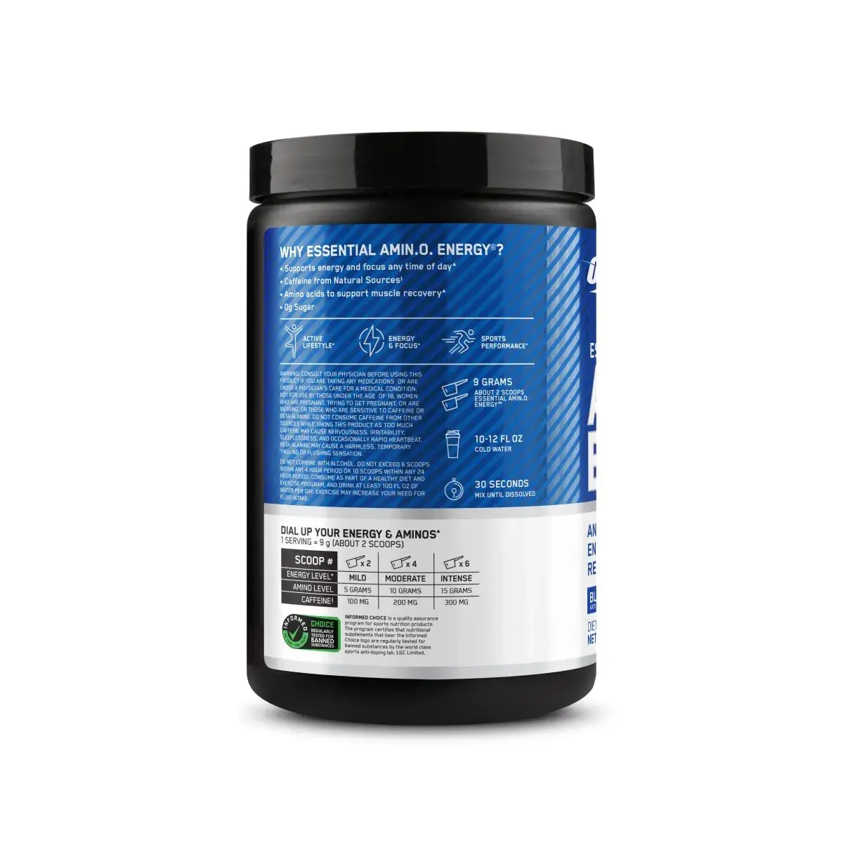 Optimum Nutrition Amino Energy Pre Workout Powder Blue Raspberry 255g (8.99 oz) | Energy & Focus Blend - view 8