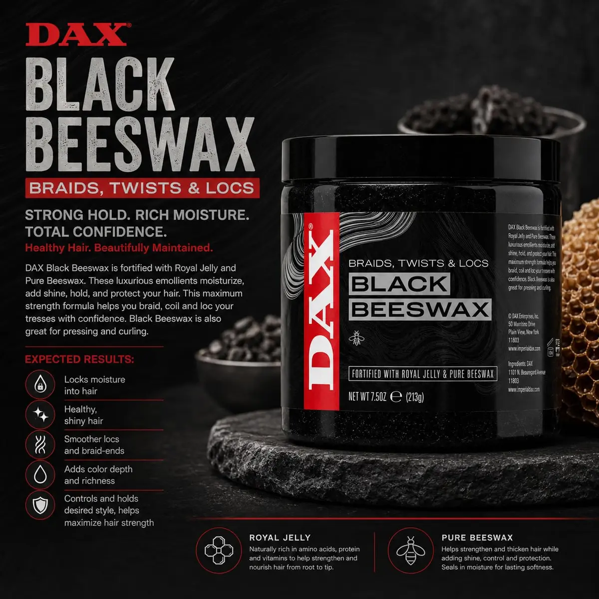 DAX Black Beeswax Hair Wax for Braids, Twists & Locs, 7.5 Oz | Nourishes & Defines Textured Hair - view 3