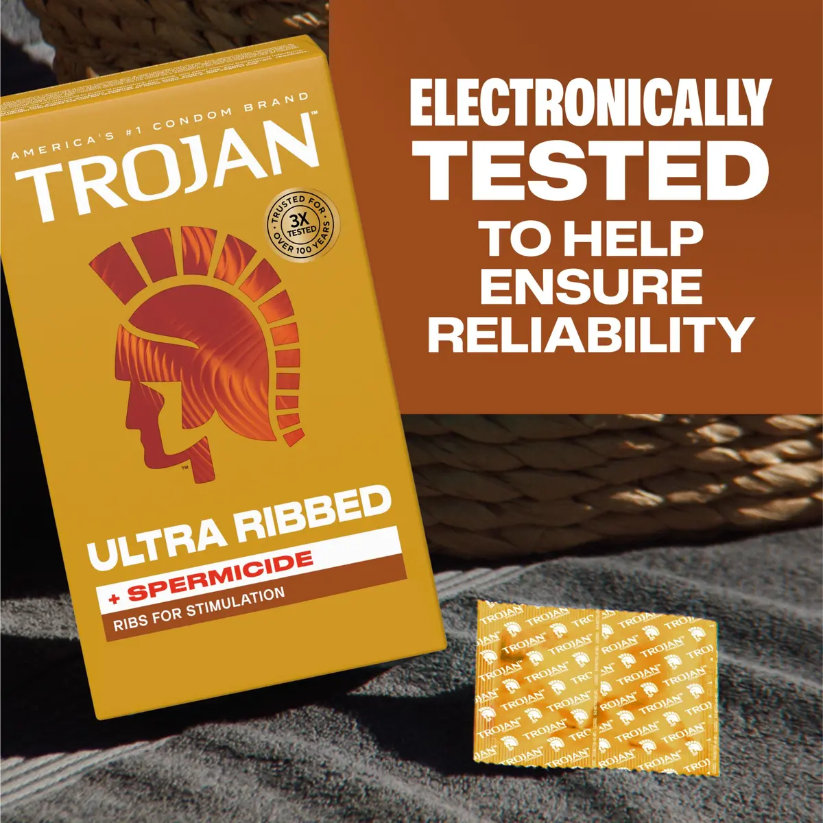 Trojan Ultra Ribbed Plus Spermicide Latex Lubricated Condoms | Deep Ribs for Enhanced Stimulation - view 7