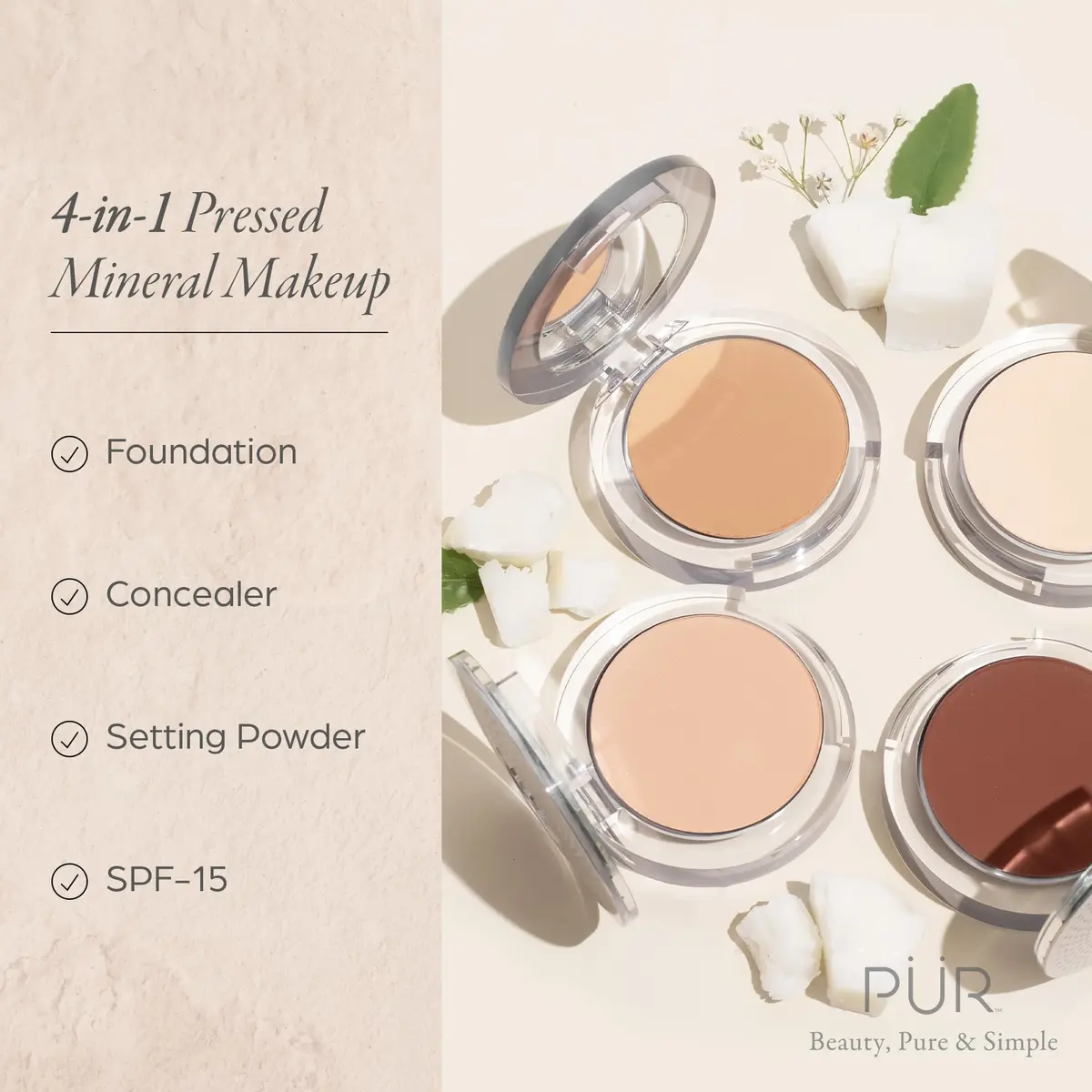 PÜR MINERALS 4-in-1 Pressed Mineral Powder Foundation SPF 15 | Medium Dark | All-in-One Makeup - view 2