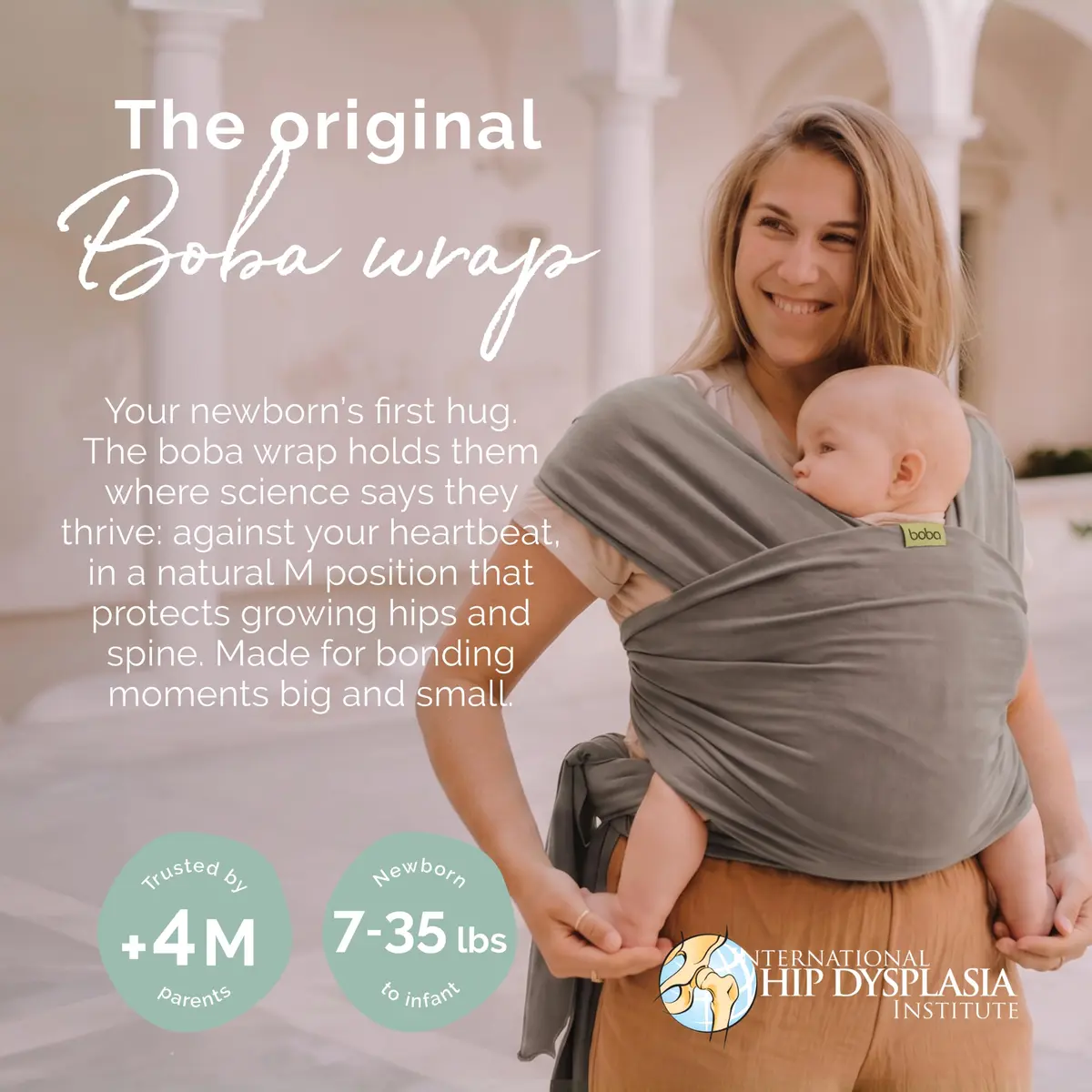 Boba Baby Wrap Carrier - Stretch Cotton Newborn Sling, Grey | Ergonomic, Hip-Healthy & Supportive (70-120 chars) - view 2