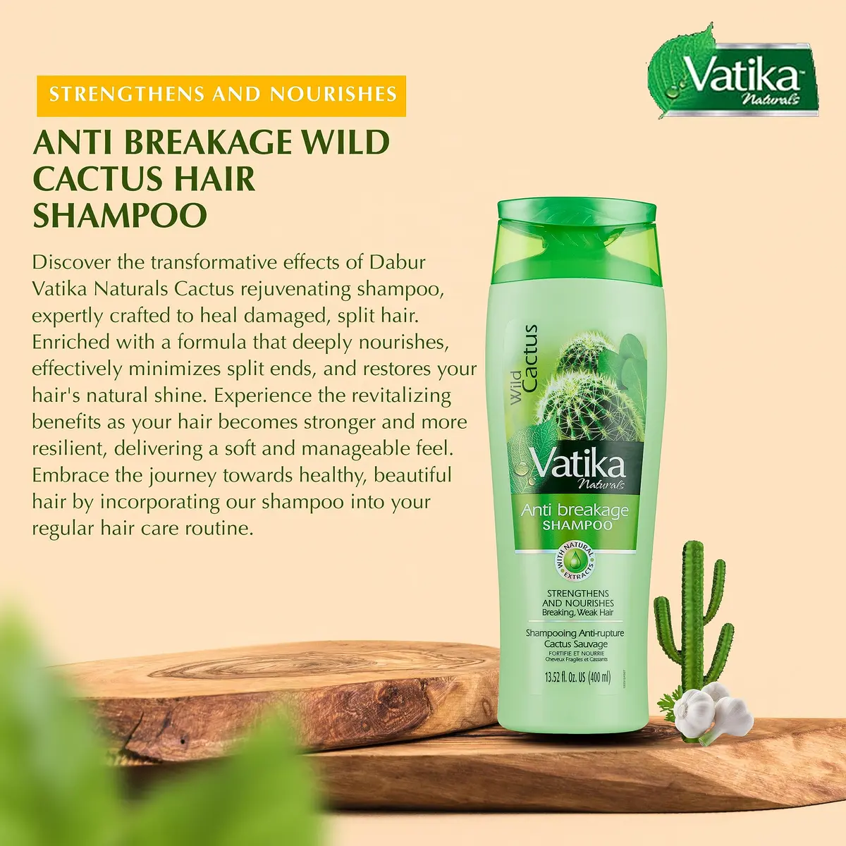 Vatika Naturals Daily Shampoo – Moisturizing Hair Cleanser, 400ml | Herbal Nourishment for Dry Hair - view 3