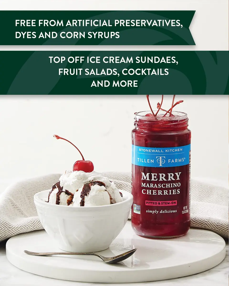 Tillen Farms Merry Maraschino Cherries 13.5 oz | Natural, Dyes-Free, Pitted with Stems - view 2