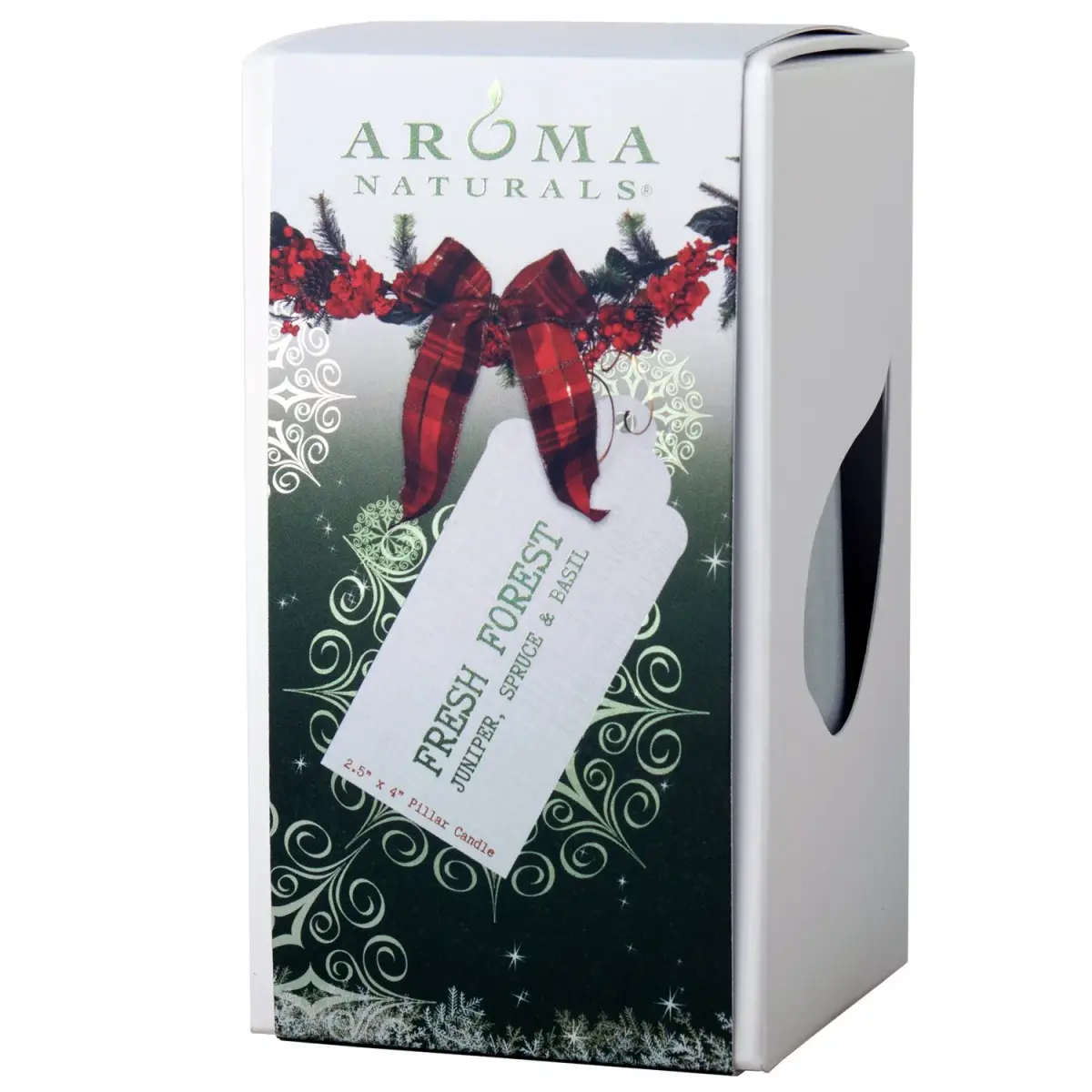Aroma Naturals Holiday Juniper, Spruce & Basil Pillar Candle 6.35cm x 10.16cm | Fresh Forest Scented Candle - view 2