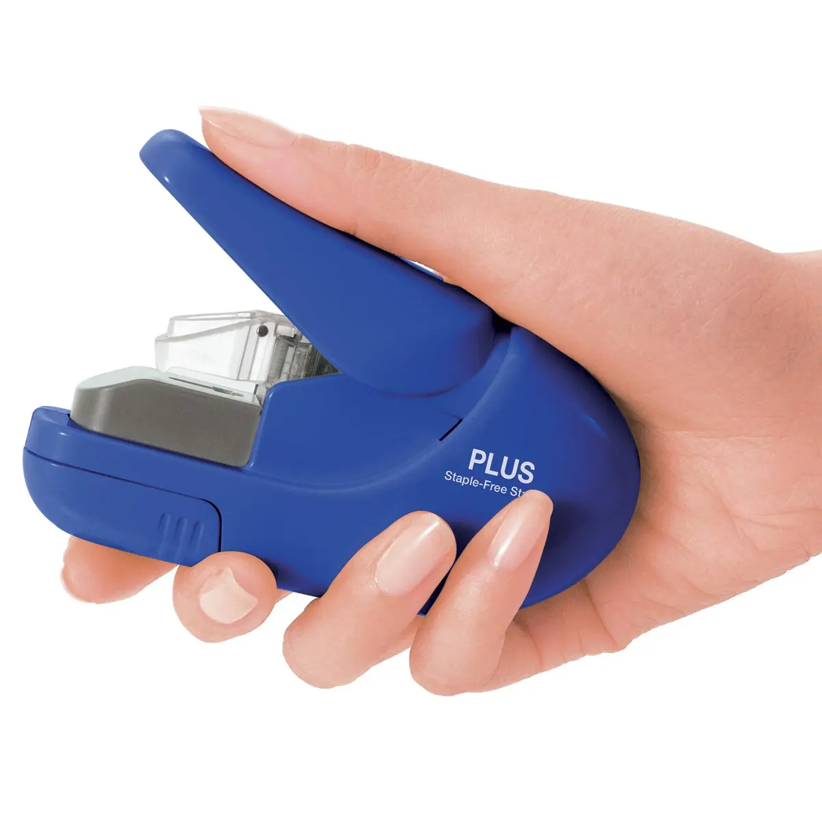 PLUS Paper Clinch Compact Staple-Free Stapler, Heavy Duty, Navy Blue | Fast paper fastening up to 5 sheets, eco-friendly, lightweight, durable - view 3