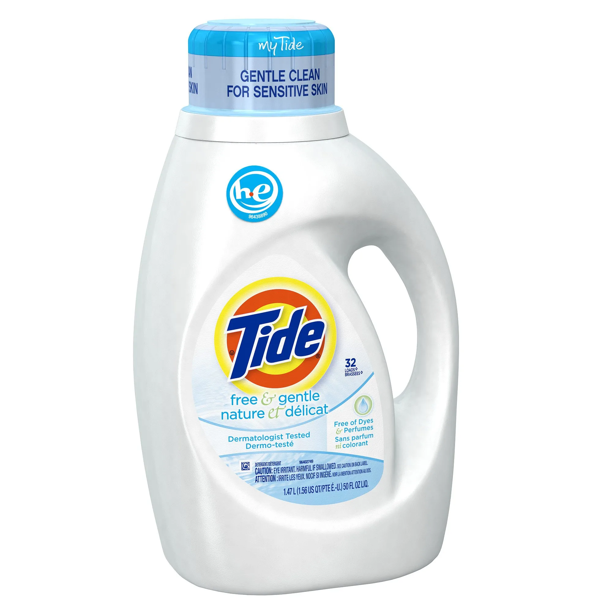 Tide Free & Gentle HE Turbo Liquid Laundry Detergent, Unscented, 2 x 1.47 L (32 Loads x 2) | Hypoallergenic Clean for Sensitive Skin - main product image