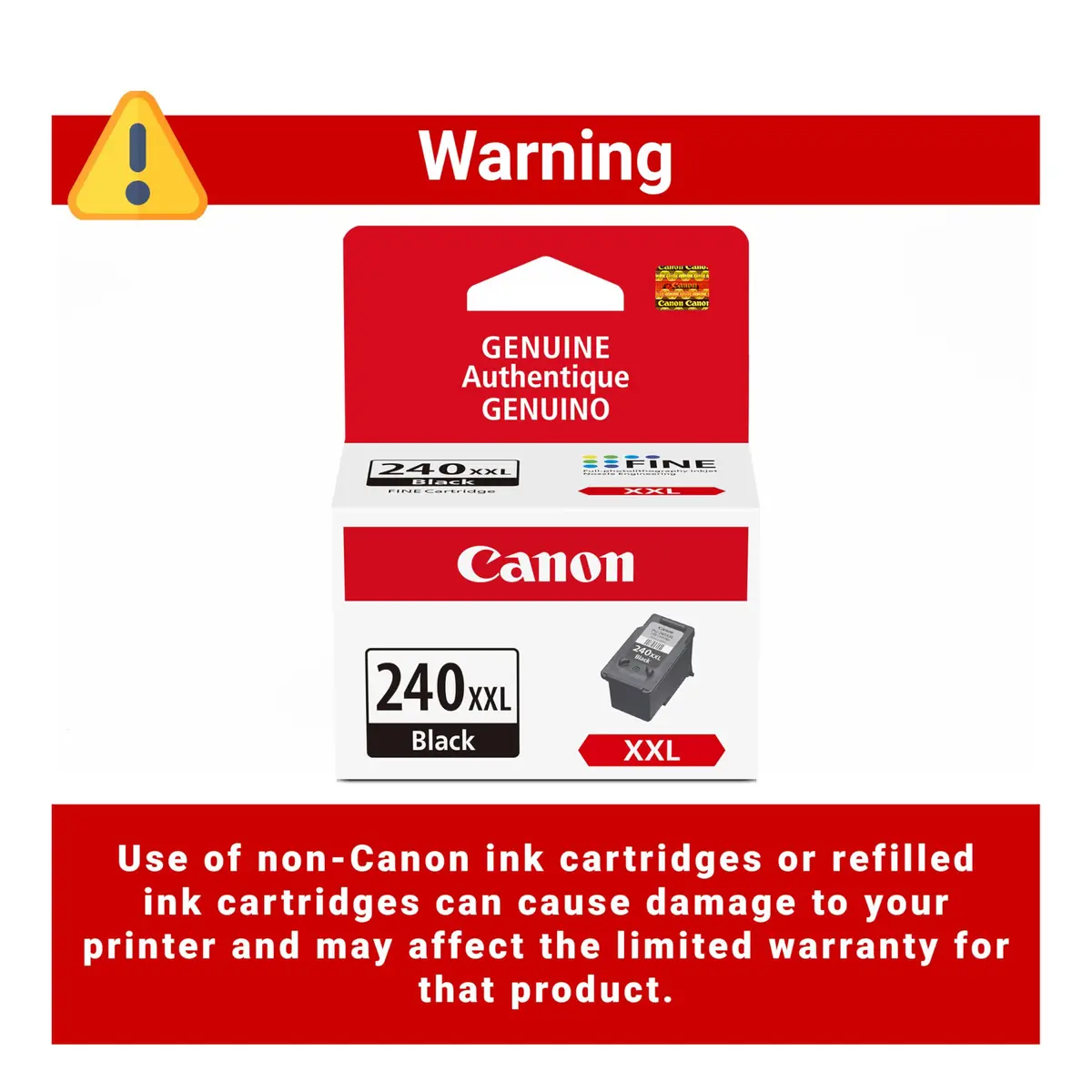 Canon PG-240 XXL Genuine Black Ink Cartridge, 600 Pages | Pigment Black Ink - view 2