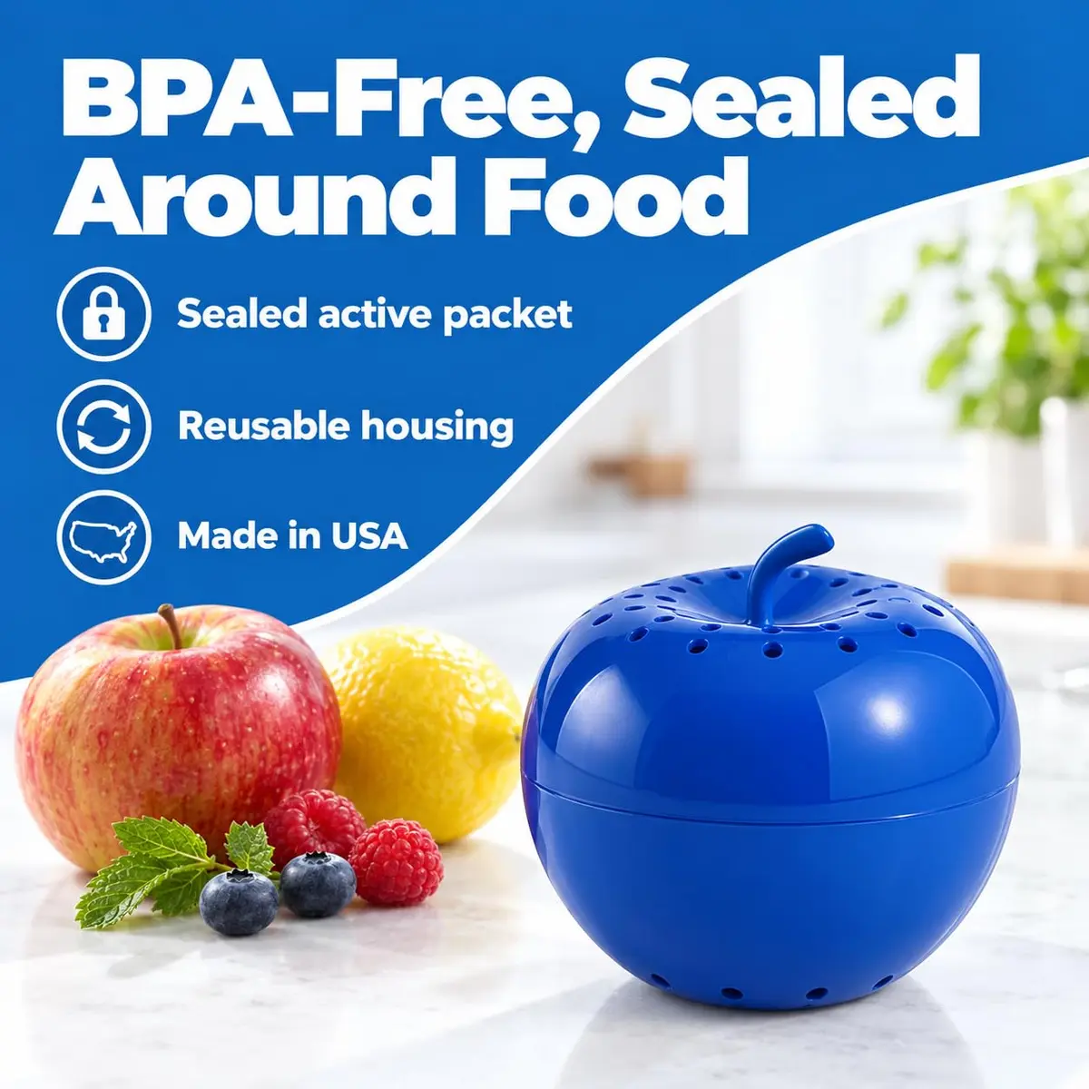 BluApple Produce Saver Ethylene Gas Absorber - Fresh Fruit & Vegetable Storage for Refrigerator Crisper, Shelves & Fruit Bowls, Produce Keeper, Fruit Saver, Kitchen Must Haves, BPA-Free - 2-Pack - view 8