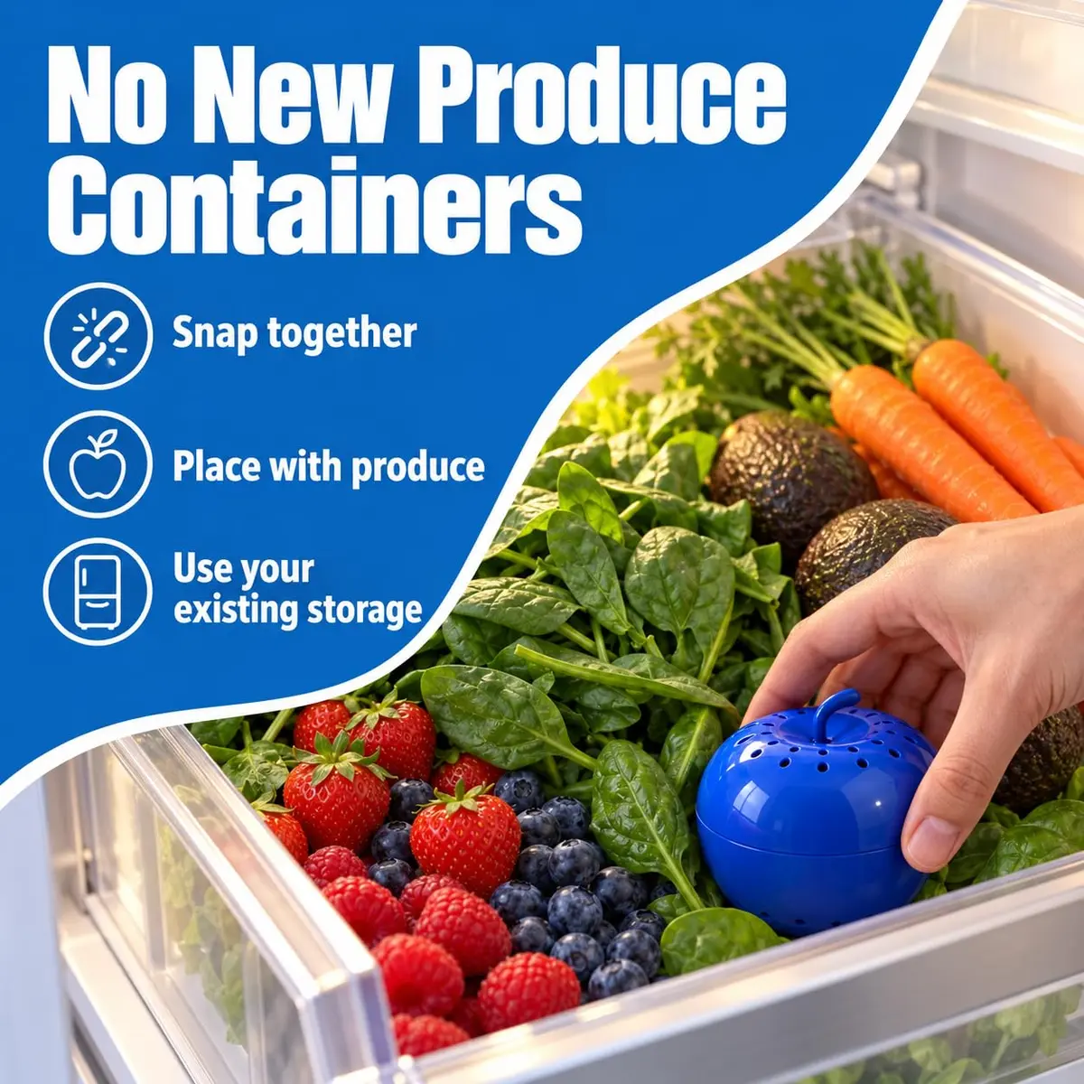BluApple Produce Saver Ethylene Gas Absorber - Fresh Fruit & Vegetable Storage for Refrigerator Crisper, Shelves & Fruit Bowls, Produce Keeper, Fruit Saver, Kitchen Must Haves, BPA-Free - 2-Pack - view 4