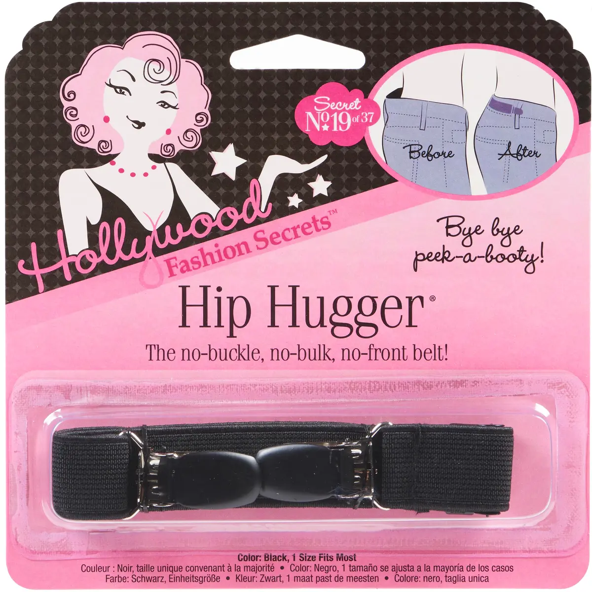 Hollywood Fashion Secrets Hip Huggers Elastic Belt Alternative Black | Seamless Fit & Slimming - main product image