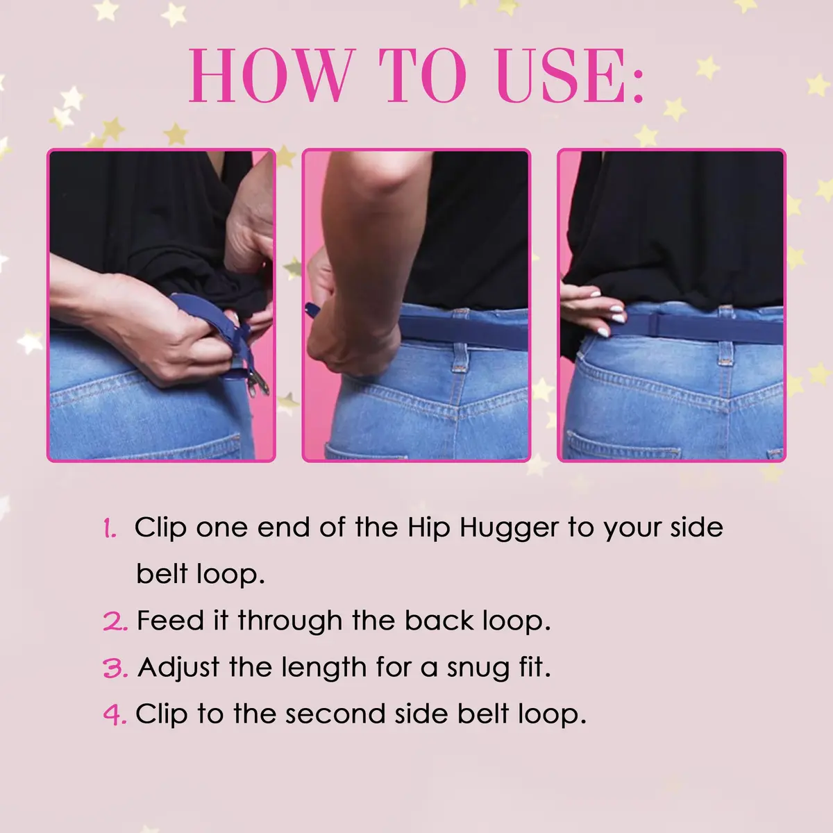 Hollywood Fashion Secrets Hip Huggers Elastic Belt Alternative Black | Seamless Fit & Slimming - view 5